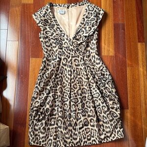 Kay Unger Leopard-Print V-Neck Dress in Beige and Black animal print